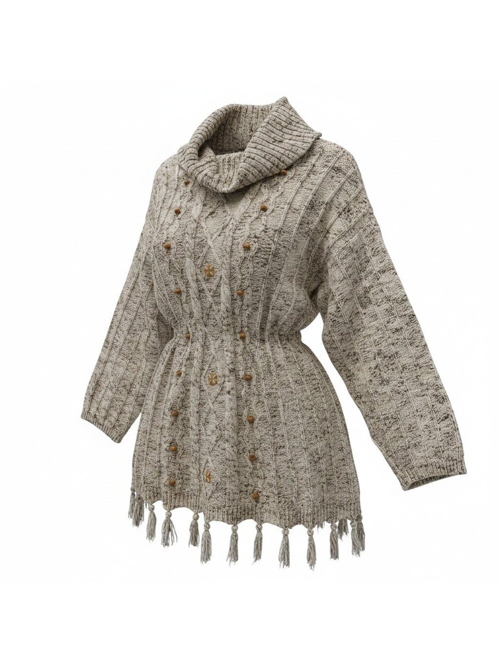 Vintage Lizsport Cable Knit Fringe Sweater Dress